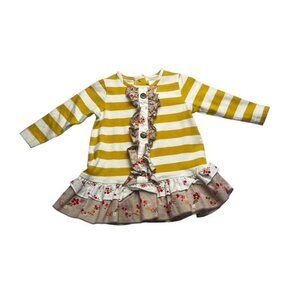 Ricrac & Ruffles Striped Floral Long Sleeve Dress 18 Months
